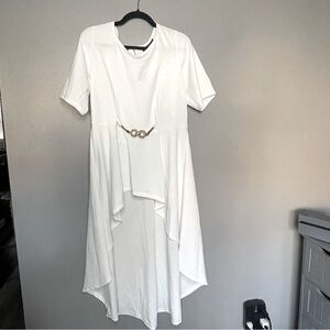 Ashley Stewart Elegant White Dress with Gold Accent Belt